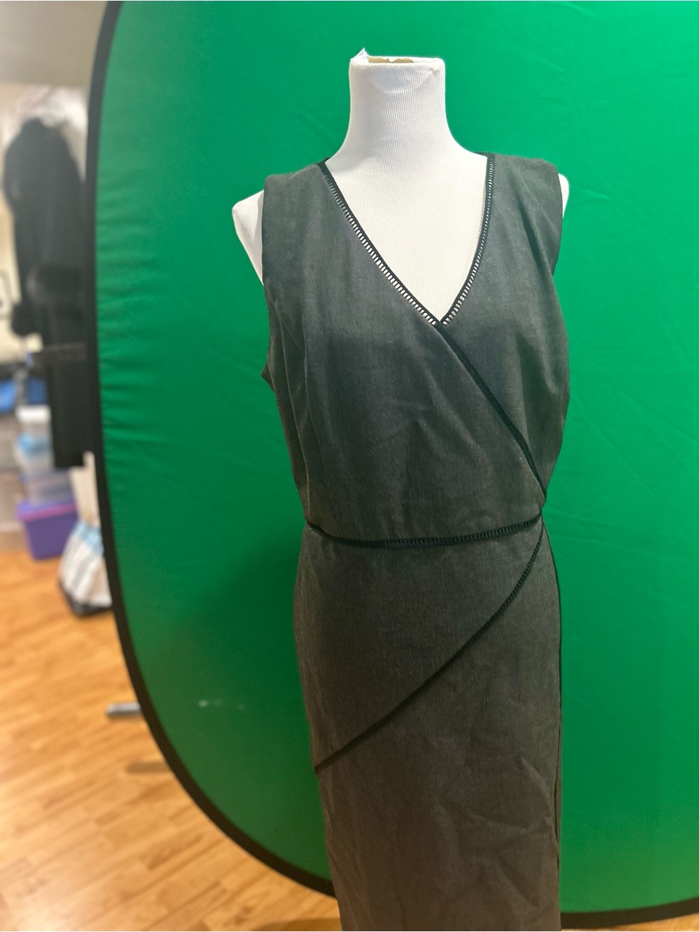 Etcetera Dark Green Sleeveless Wrap-Style Midi Dress